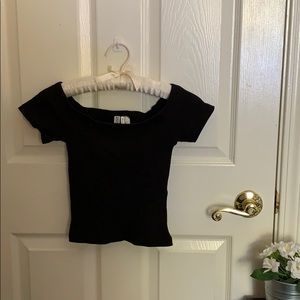 h&m divided black off the shoulder ribbed top xs